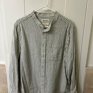 Madewell Linen-Blend Banded-Collar Perfect Shirt in Woodruff Stripe